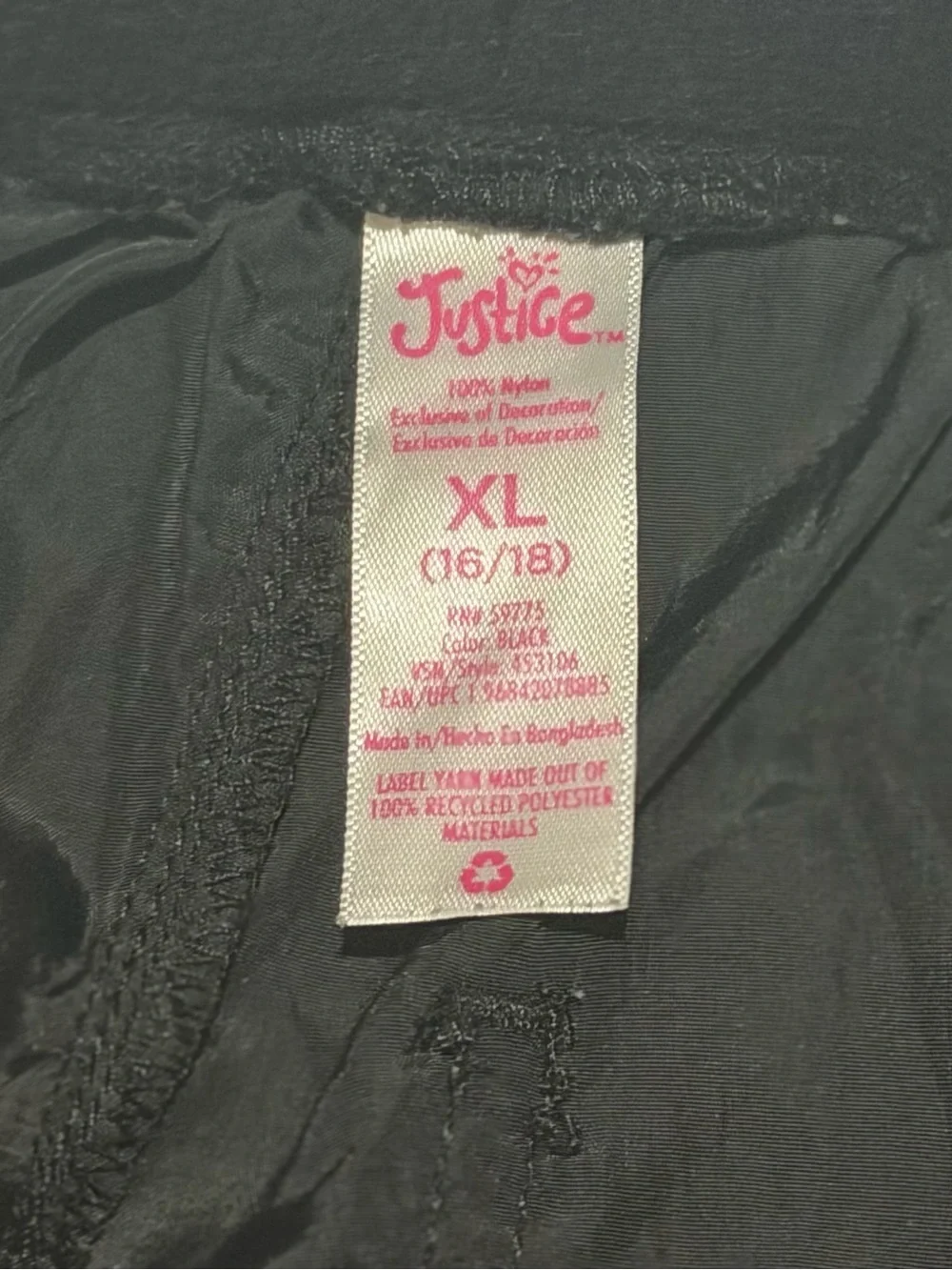 Justice Black Nylon Cargo Jogger Pants with Logo Patch Girl’s XL 16/18